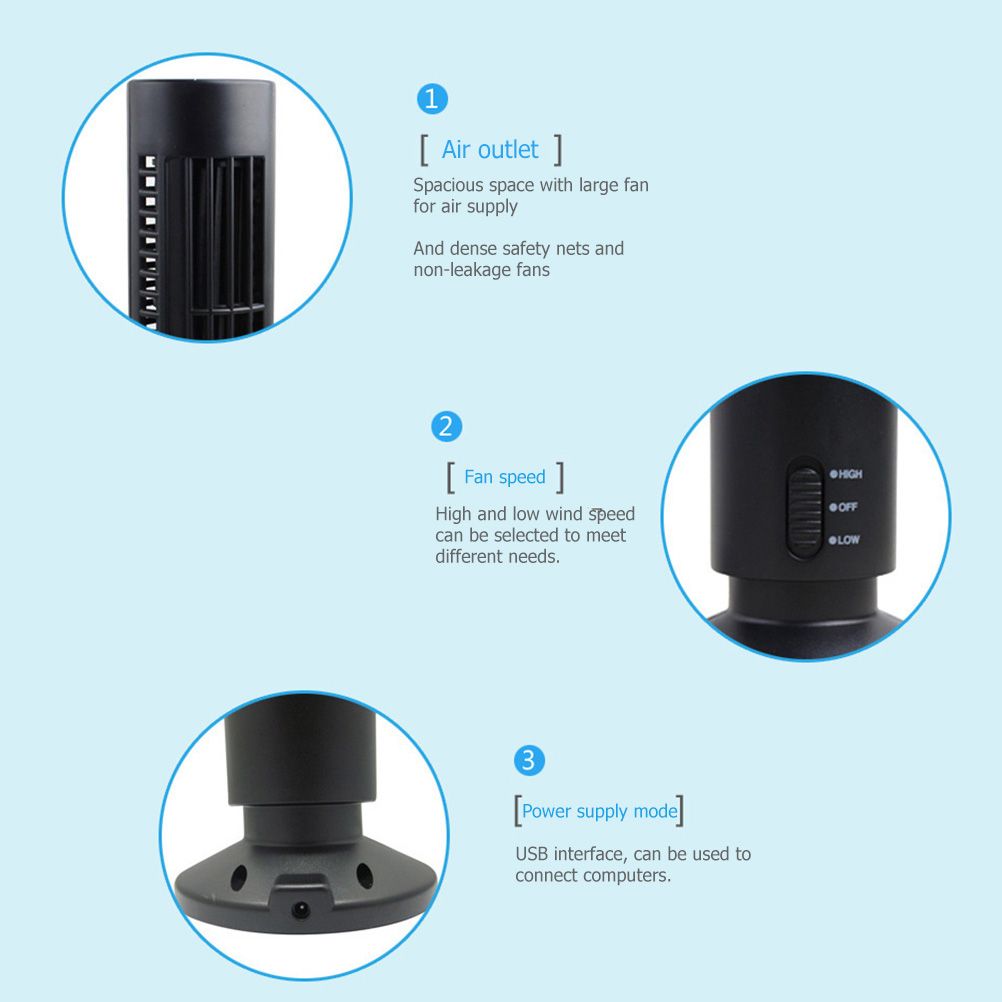 Portable Air Cooler Vertical Bladeless Fan USB Desktop Air Conditioner Fan Mini Cooling Tower Fan for Home Office