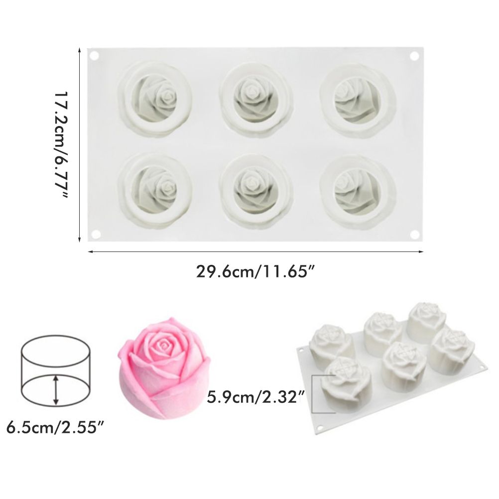 6 Cavity Rose Mousse Cake Mold Holiday Party DIY Hand Soap Chocolate Baking Mold