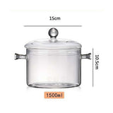 Glass Pasta Noodles Bowls Heat Resistant Glass Cooking Pot with Lid Sauce Pan for Soup Pasta Baby Food - Front View