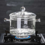 Glass Pasta Noodles Bowls Heat Resistant Glass Cooking Pot with Lid Sauce Pan for Soup Pasta Baby Food - Low Angle