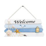 Wooden Mediterranean Ocean Nautical Welcome Sign with Star Fishes Shell for Home Bar Shop Door Decor