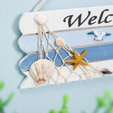 Wooden Mediterranean Ocean Nautical Welcome Sign with Star Fishes Shell for Home Bar Shop Door Decor - 45-Degree Angle