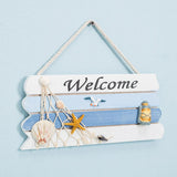Wooden Mediterranean Ocean Nautical Welcome Sign with Star Fishes Shell for Home Bar Shop Door Decor