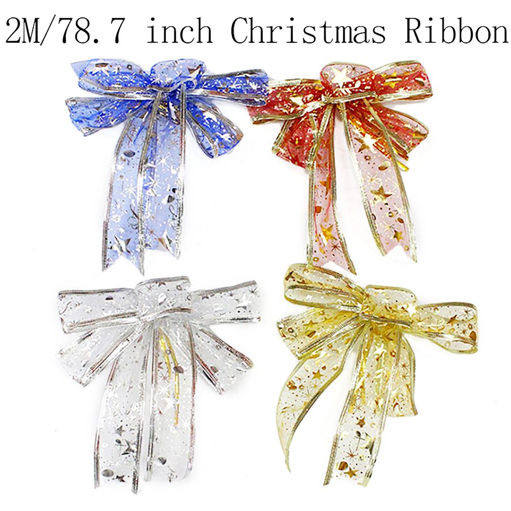 4 Rolls 2m Organza Ribbon Bling Star Printed Ribbons for Wedding Gift Package Christmas Decoration