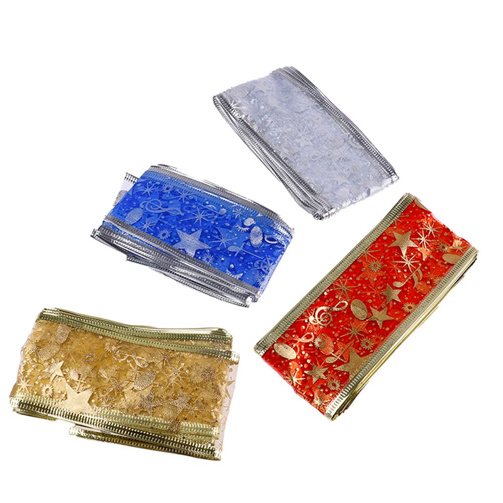 4 Rolls 2m Organza Ribbon Bling Star Printed Ribbons for Wedding Gift Package Christmas Decoration