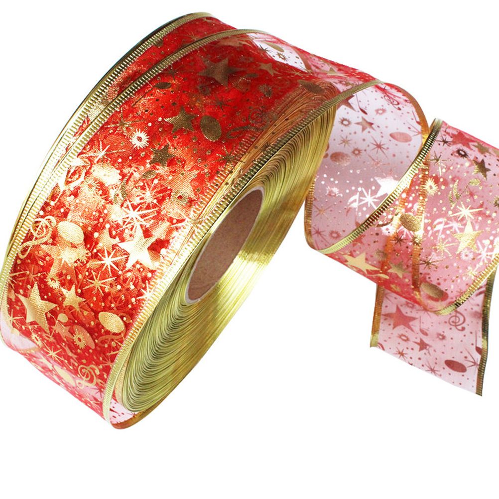 4 Rolls 2m Organza Ribbon Bling Star Printed Ribbons for Wedding Gift Package Christmas Decoration
