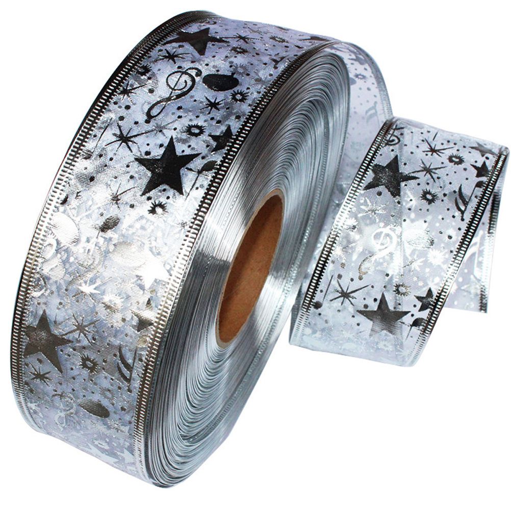 4 Rolls 2m Organza Ribbon Bling Star Printed Ribbons for Wedding Gift Package Christmas Decoration