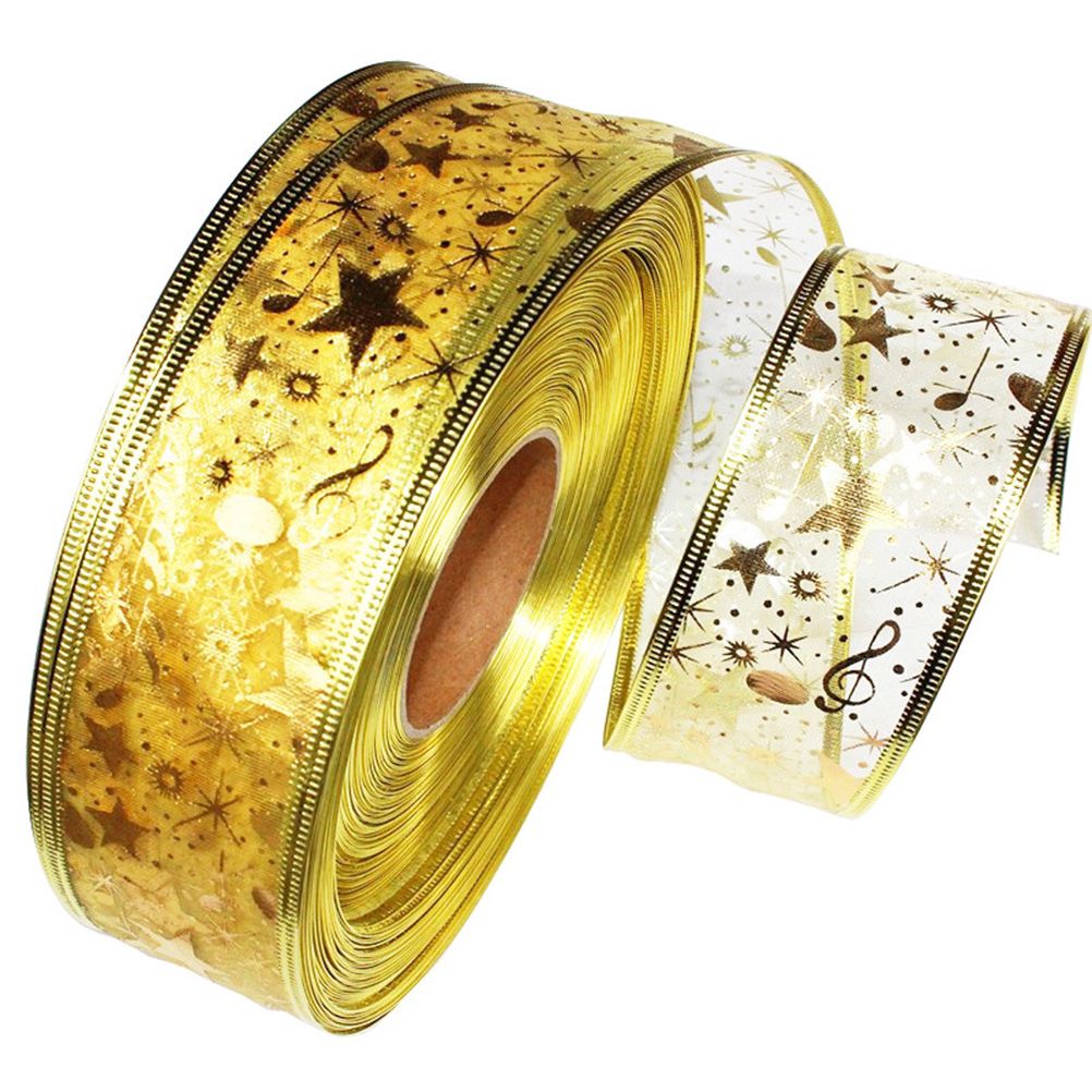 4 Rolls 2m Organza Ribbon Bling Star Printed Ribbons for Wedding Gift Package Christmas Decoration