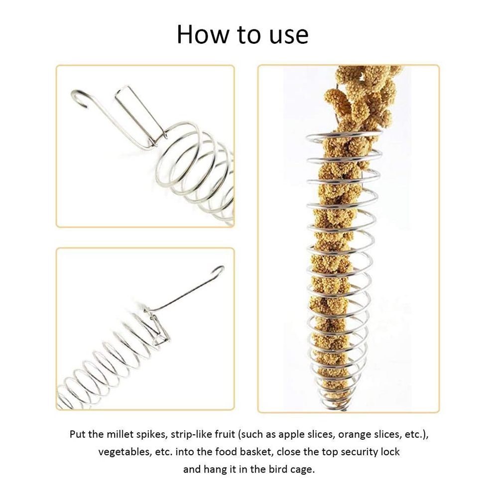Stainless Steel Bird Fruit Vegetable Holder Bird Food Basket Skewers for Parrots Cockatiels Birds