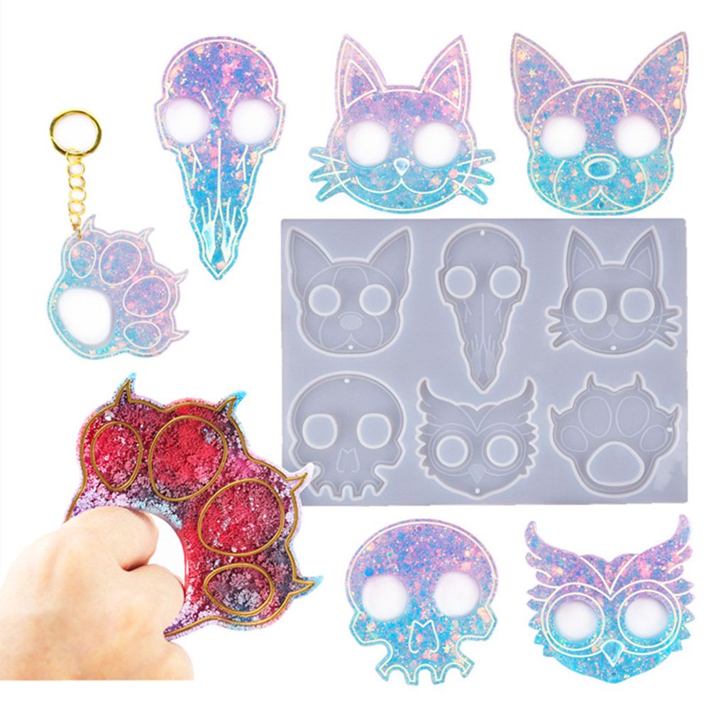 DIY Knuckles Keychain Resin Mold Head Bone Cat Paw Print Raven Owl Dog Silicone Epoxy Casting Mold for DIY Art Craft
