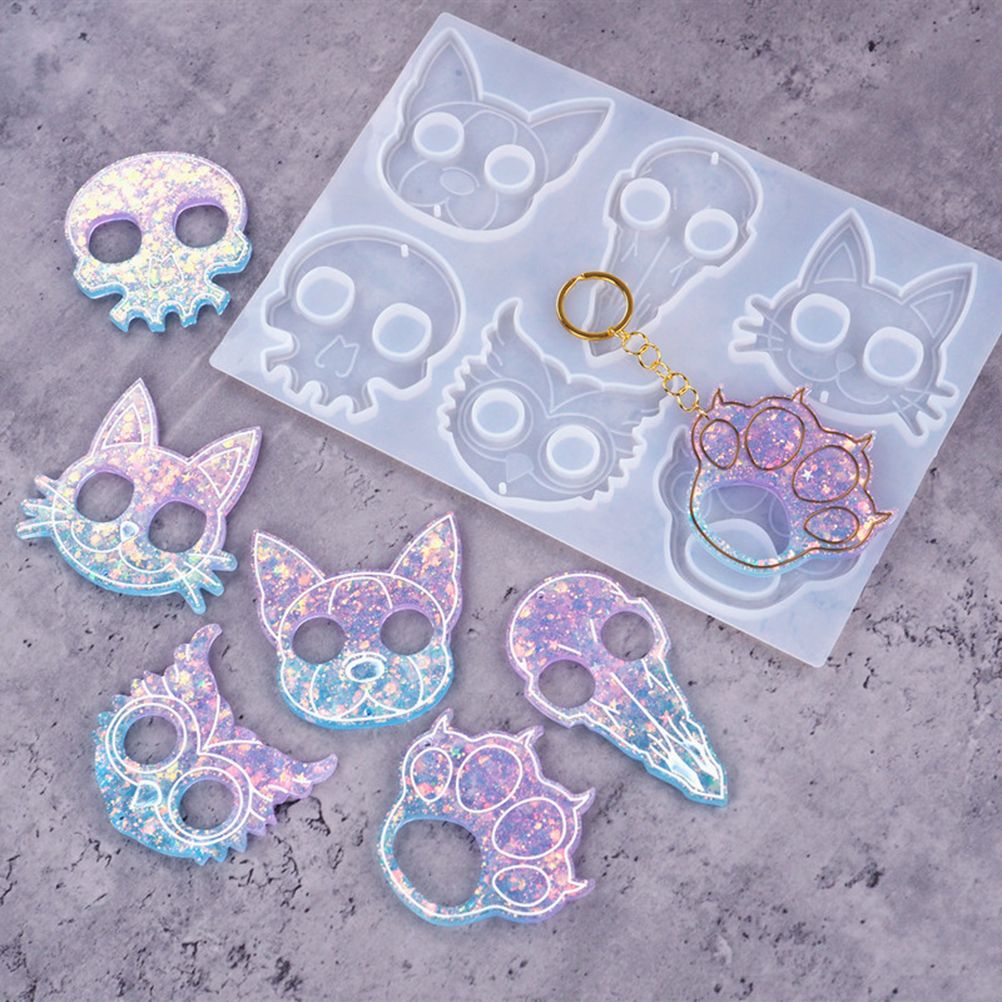DIY Knuckles Keychain Resin Mold Head Bone Cat Paw Print Raven Owl Dog Silicone Epoxy Casting Mold for DIY Art Craft