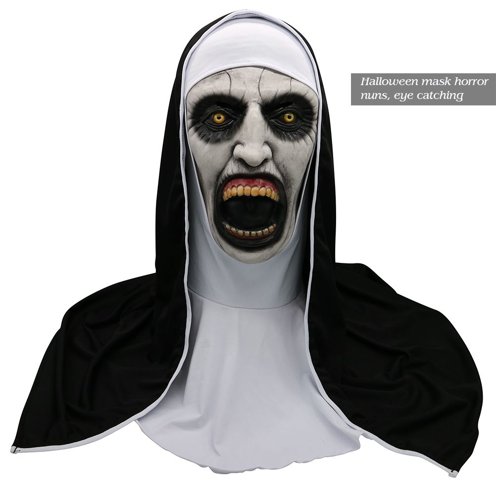 Halloween Nun Horror Mask Cosplay Scary Latex Masks With Headscarf Full Face Helmet Halloween Party Props
