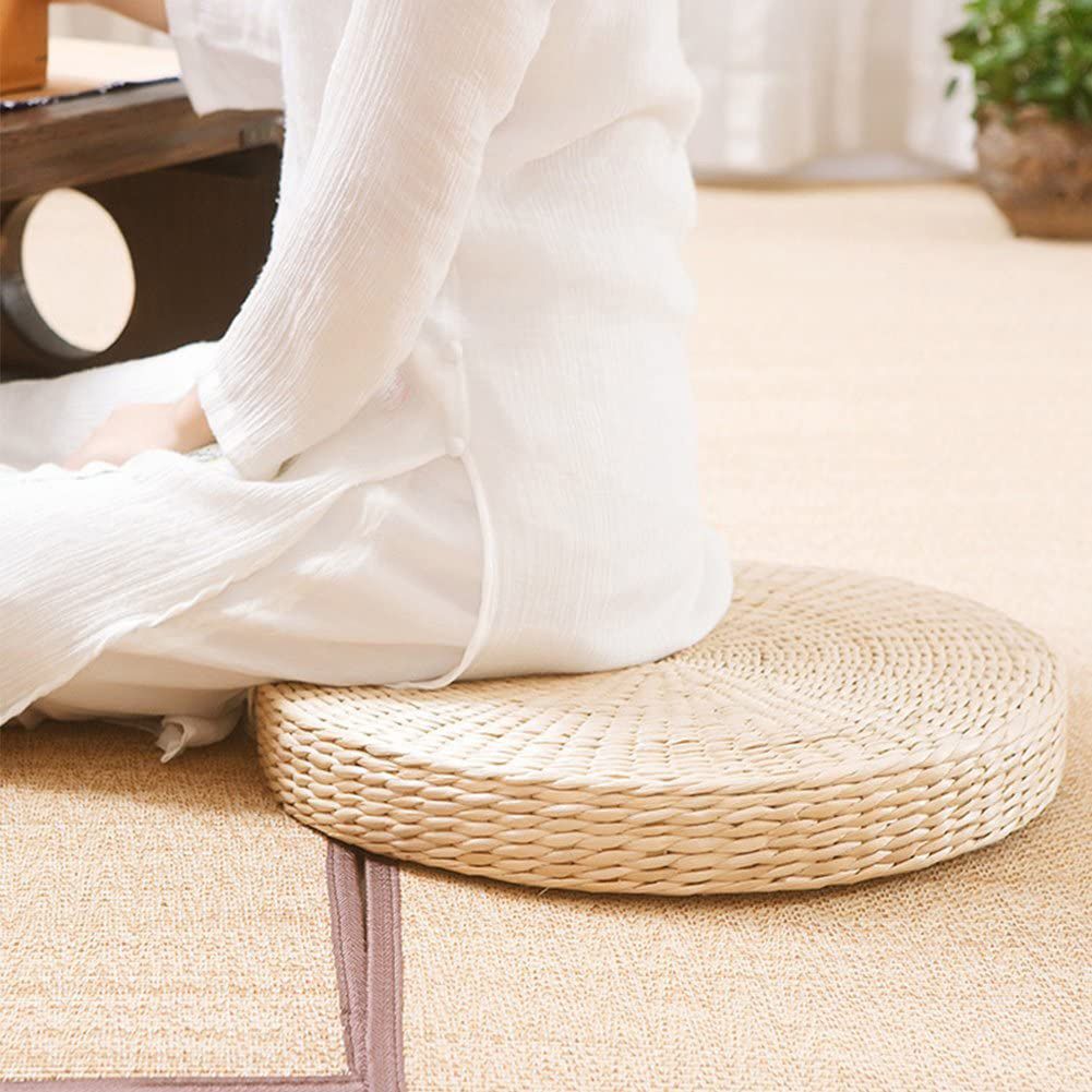 Chair Seat Mat Grass Cushion Pad Floor Mat Yoga Zen Handmade Round Straw Weave Pillow for Garden Dining Room Living Room Home Decor