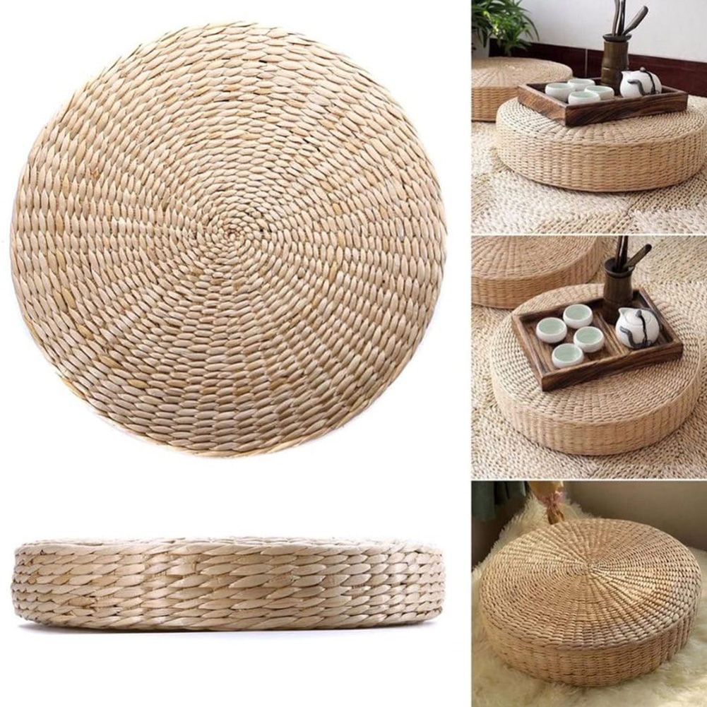 Chair Seat Mat Grass Cushion Pad Floor Mat Yoga Zen Handmade Round Straw Weave Pillow for Garden Dining Room Living Room Home Decor