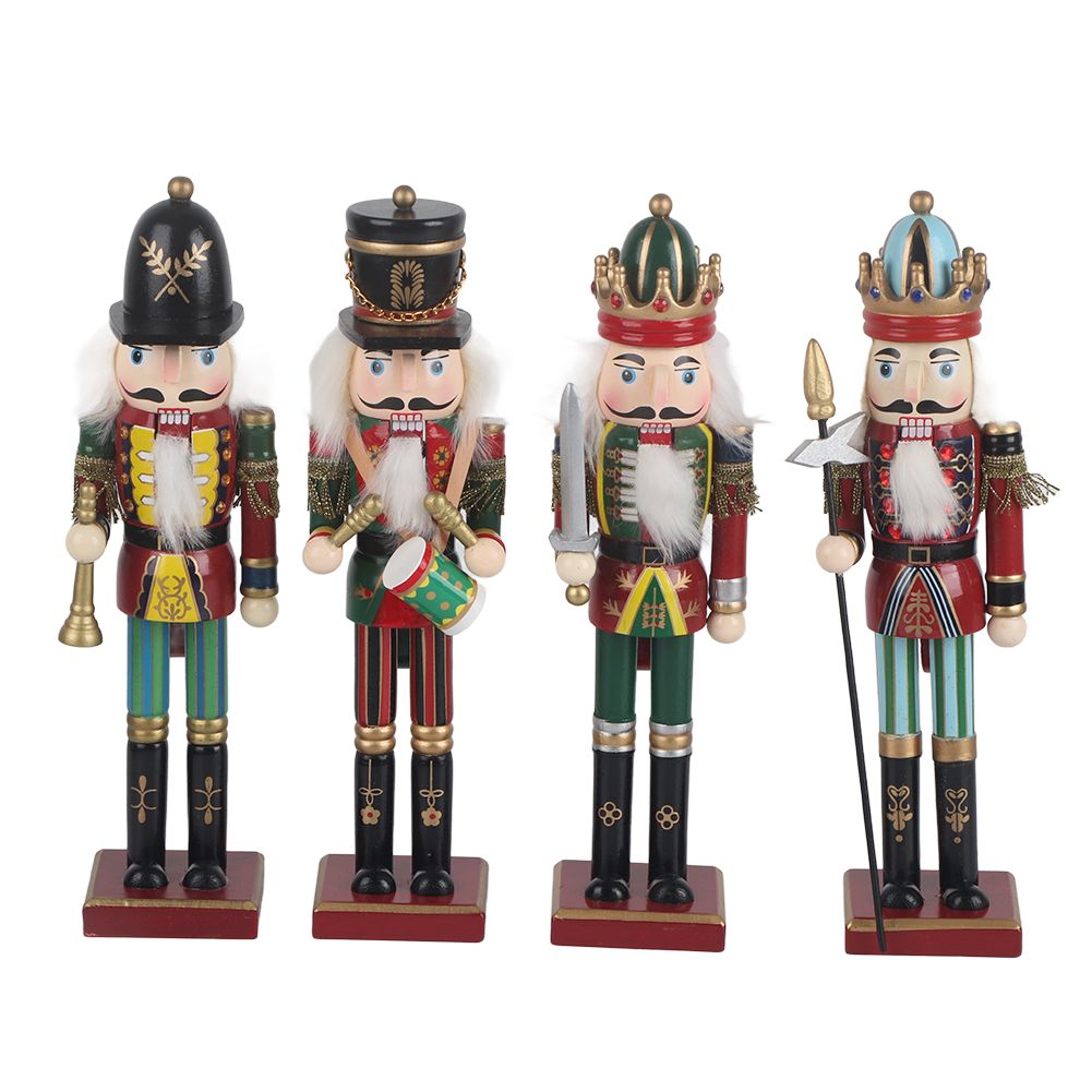 4Pcs 30cm Christmas Nutcracker Soldiers Wooden Soldier Nutcracker on Stand Home Decor Christmas Gift