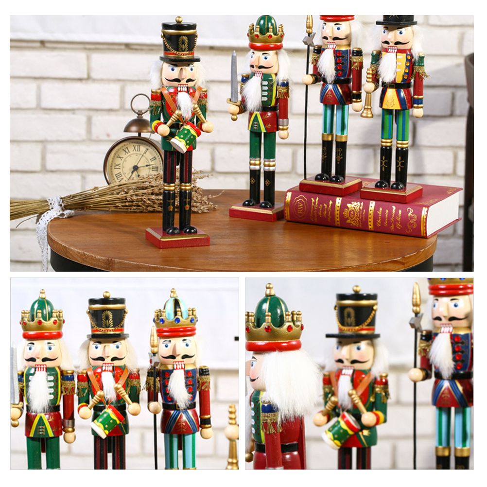 4Pcs 30cm Christmas Nutcracker Soldiers Wooden Soldier Nutcracker on Stand Home Decor Christmas Gift