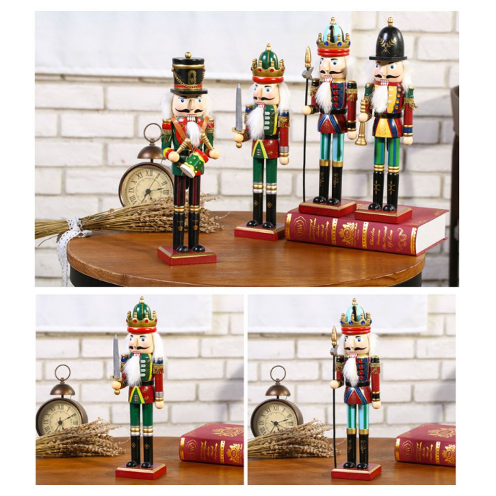 4Pcs 30cm Christmas Nutcracker Soldiers Wooden Soldier Nutcracker on Stand Home Decor Christmas Gift
