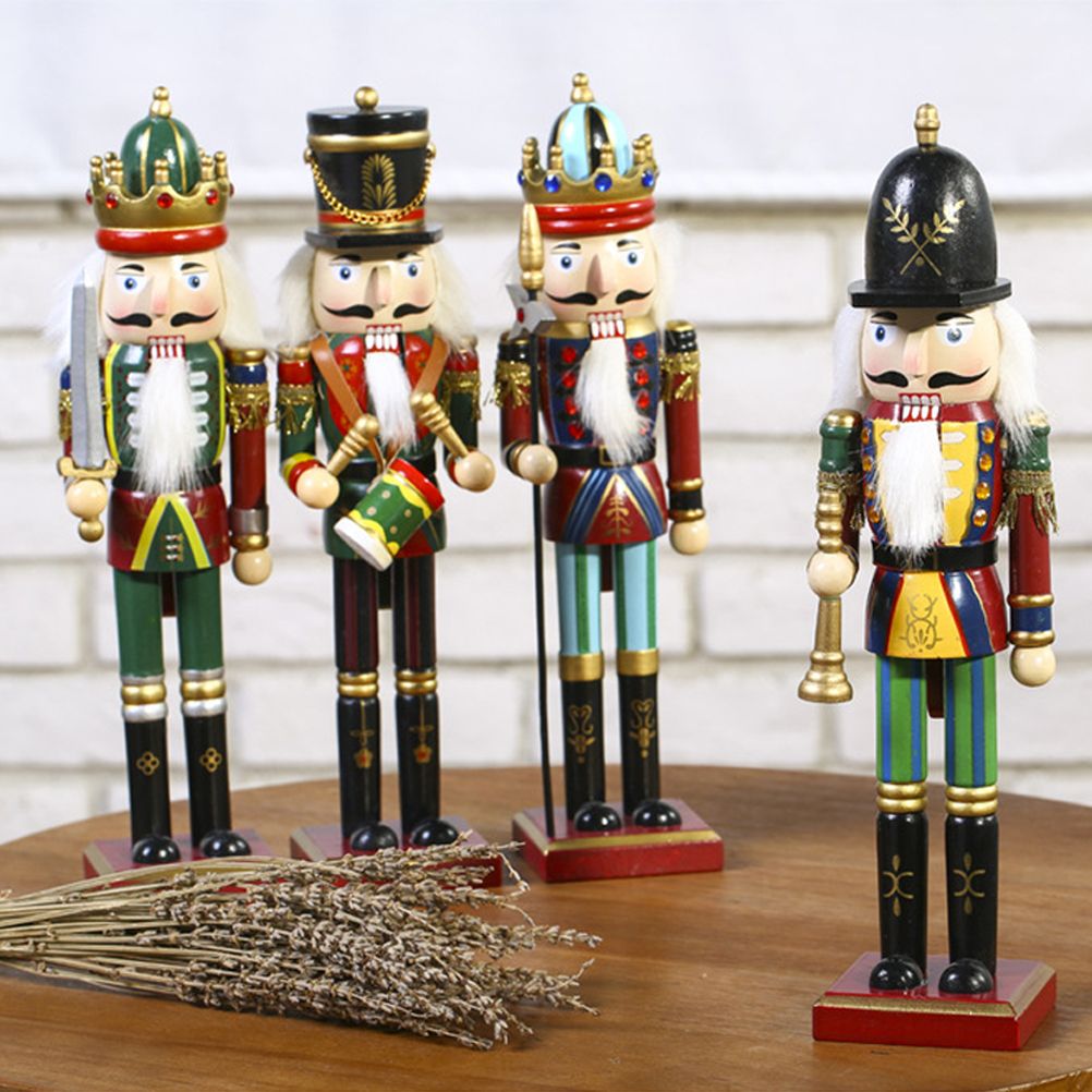 4Pcs 30cm Christmas Nutcracker Soldiers Wooden Soldier Nutcracker on Stand Home Decor Christmas Gift