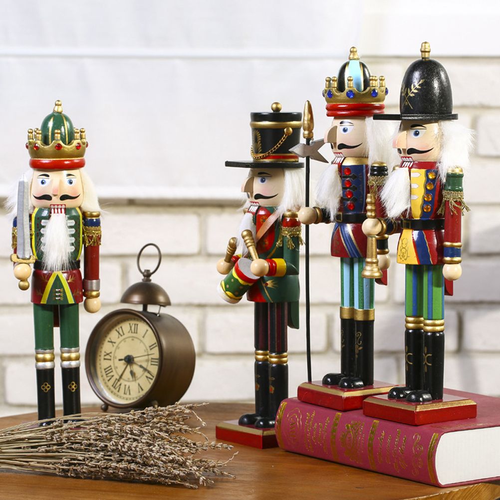 4Pcs 30cm Christmas Nutcracker Soldiers Wooden Soldier Nutcracker on Stand Home Decor Christmas Gift
