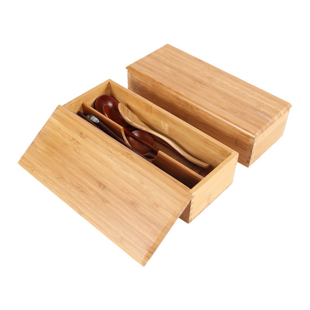 Bamboo Cutlery Storage Box Wooden Storage Container for Tableware Cosmetics