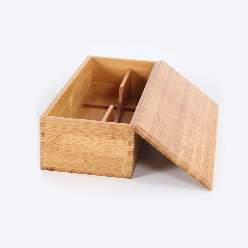 Bamboo Cutlery Storage Box Wooden Storage Container for Tableware Cosmetics