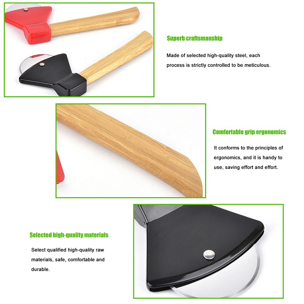 Axe Pizza Cutter with Bamboo Handle Pizza Wheel Grater Rotating Blade Pizza Knife