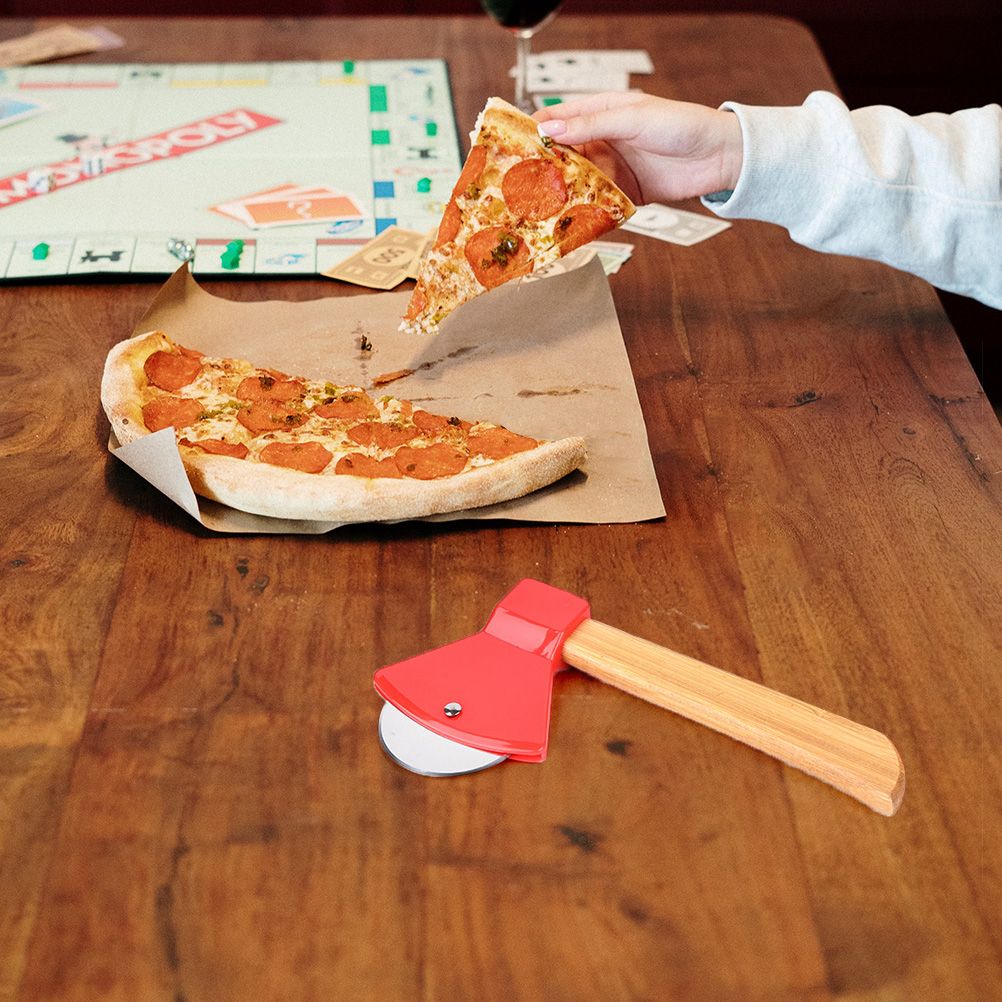 Axe Pizza Cutter with Bamboo Handle Pizza Wheel Grater Rotating Blade Pizza Knife