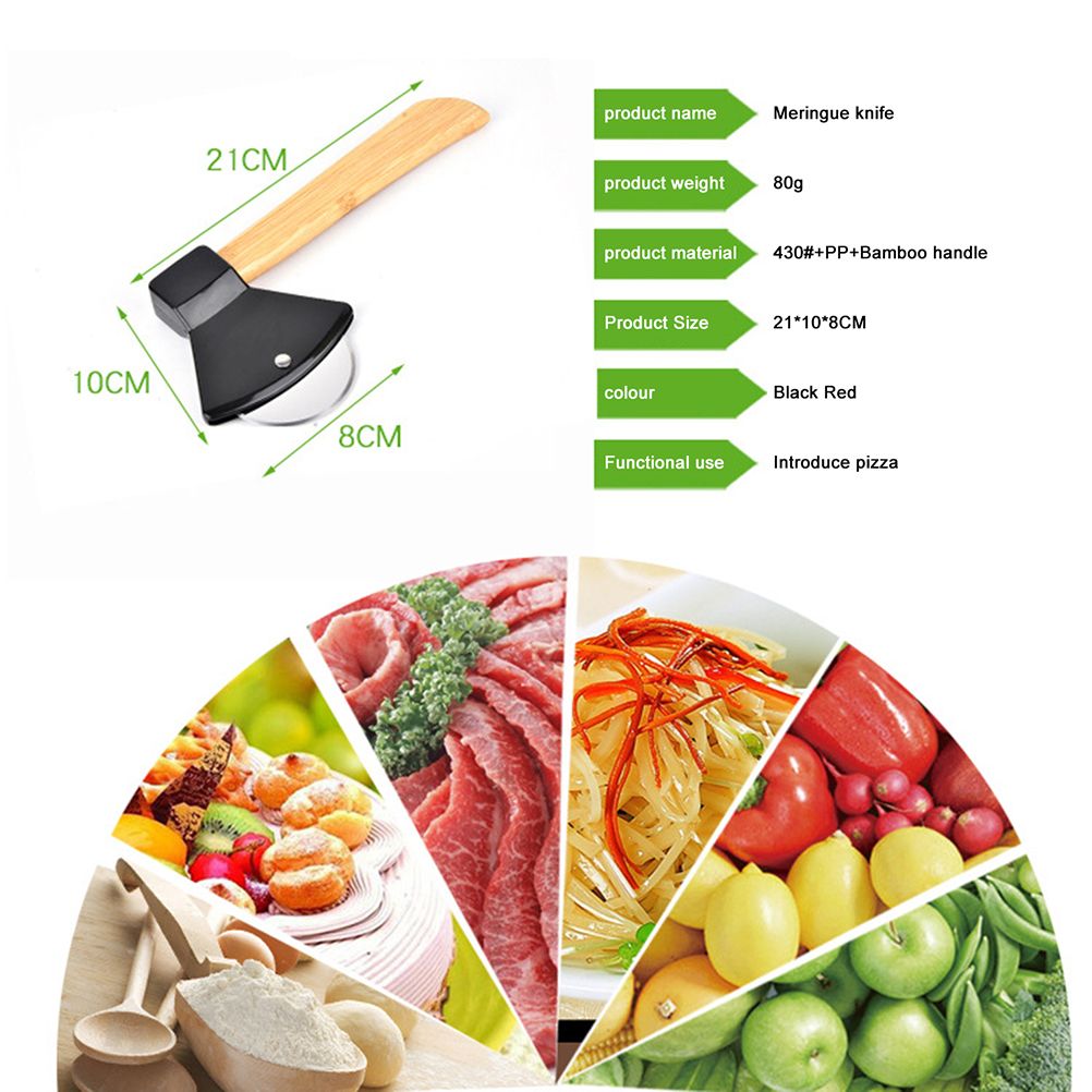Axe Pizza Cutter with Bamboo Handle Pizza Wheel Grater Rotating Blade Pizza Knife