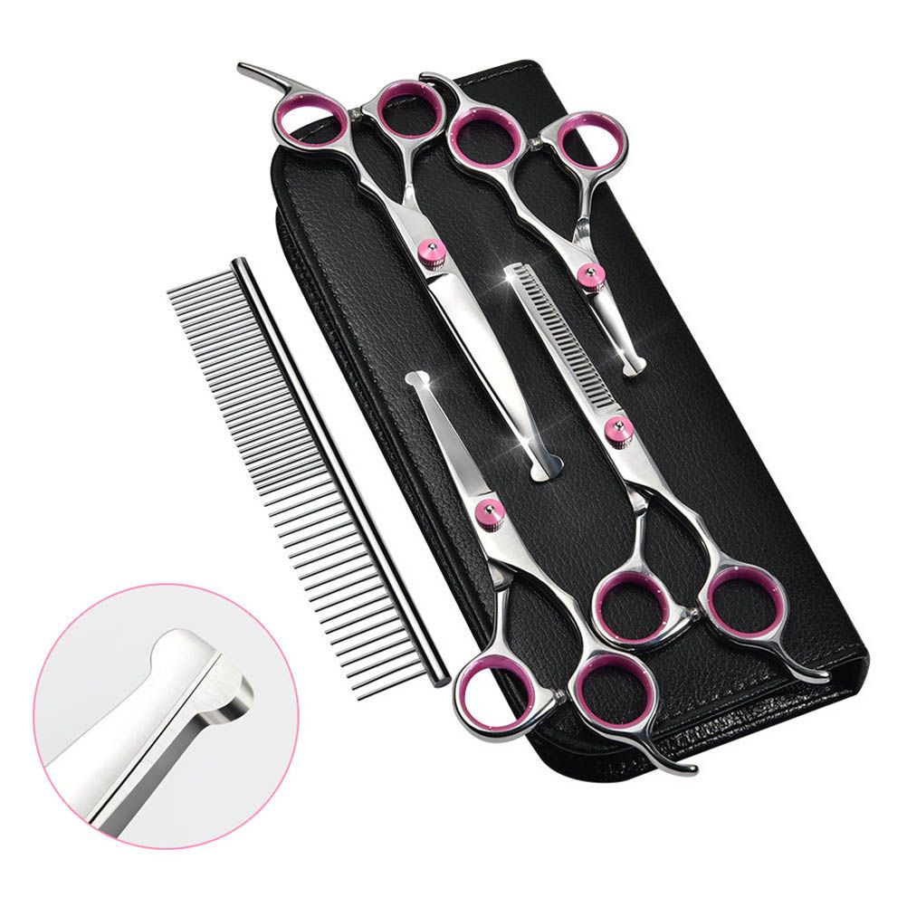 6Pcs/Set Pet Dog Hair Cutting Professional Scissors Hairdressing Shears Thinning Tool Kit with Comb Clearing Cloth