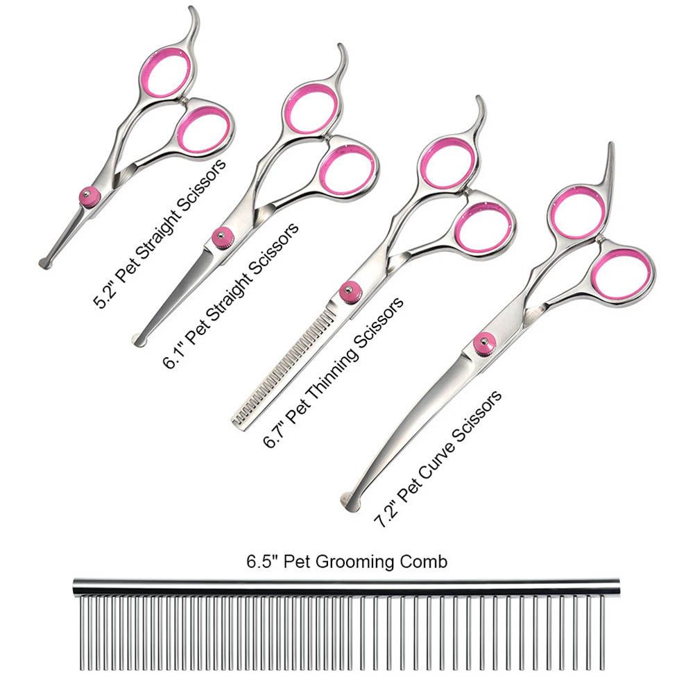 6Pcs/Set Pet Dog Hair Cutting Professional Scissors Hairdressing Shears Thinning Tool Kit with Comb Clearing Cloth