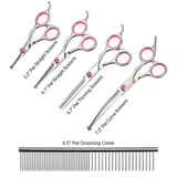 6Pcs/Set Pet Dog Hair Cutting Professional Scissors Hairdressing Shears Thinning Tool Kit with Comb Clearing Cloth - Top-Down View