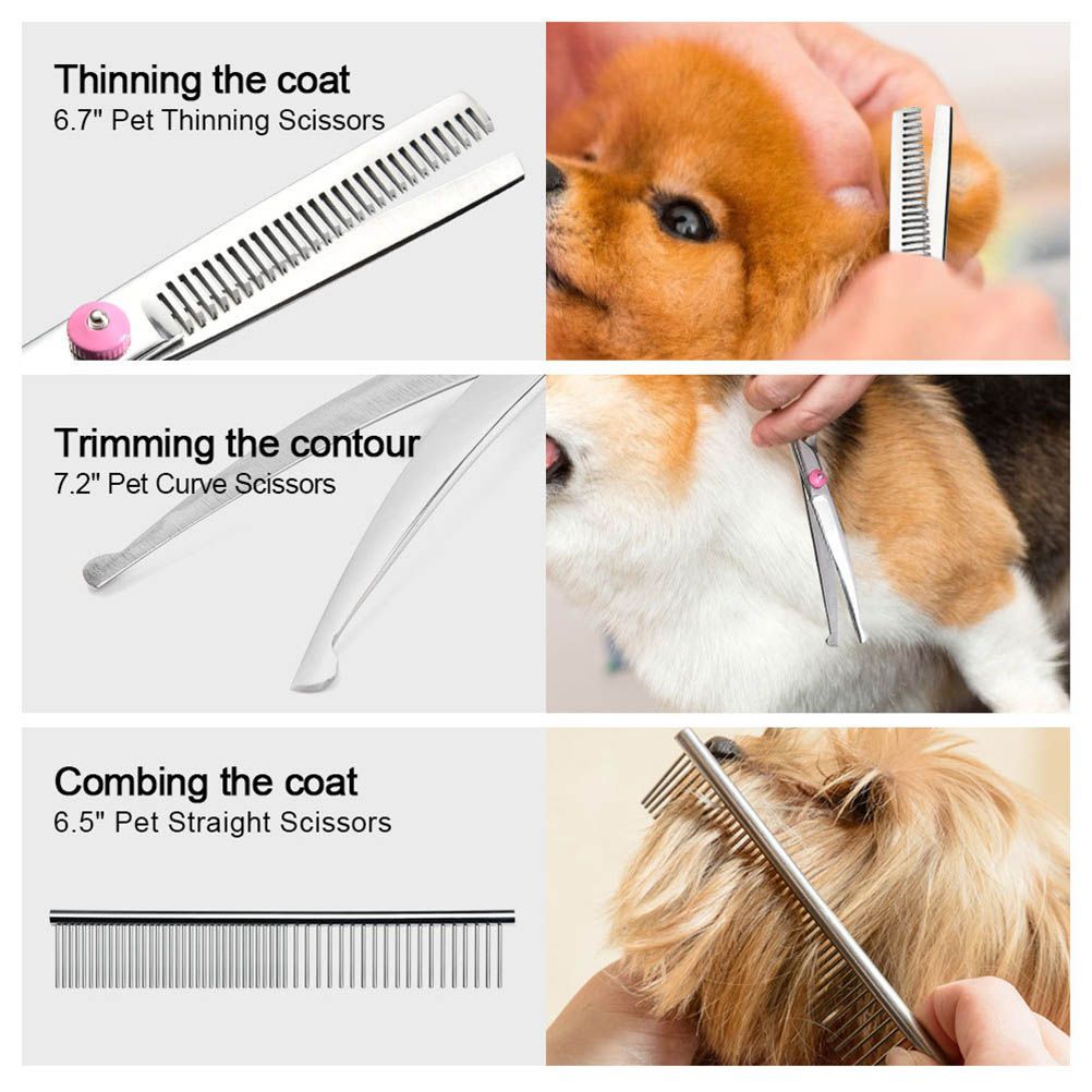6Pcs/Set Pet Dog Hair Cutting Professional Scissors Hairdressing Shears Thinning Tool Kit with Comb Clearing Cloth