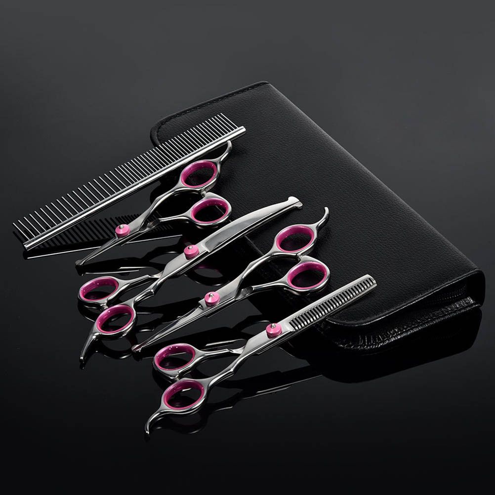 6Pcs/Set Pet Dog Hair Cutting Professional Scissors Hairdressing Shears Thinning Tool Kit with Comb Clearing Cloth
