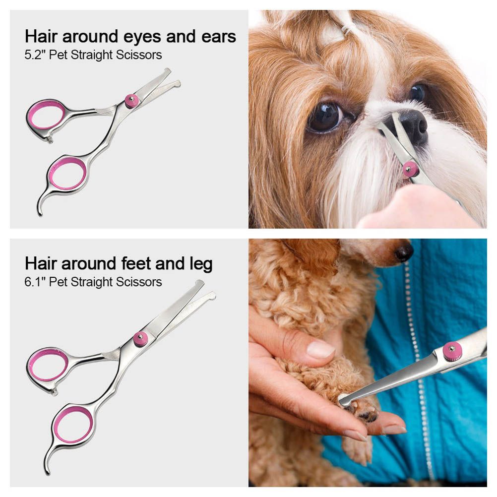 6Pcs/Set Pet Dog Hair Cutting Professional Scissors Hairdressing Shears Thinning Tool Kit with Comb Clearing Cloth