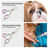 6Pcs/Set Pet Dog Hair Cutting Professional Scissors Hairdressing Shears Thinning Tool Kit with Comb Clearing Cloth