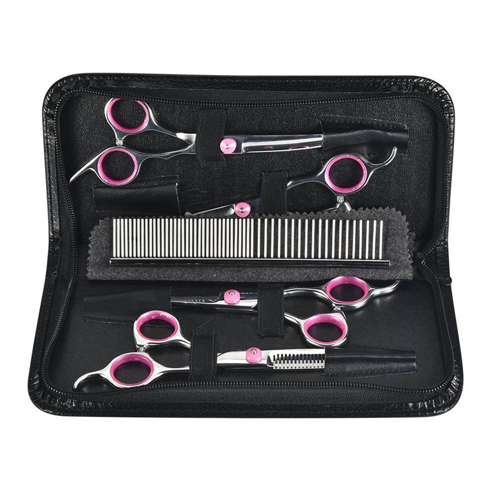 6Pcs/Set Pet Dog Hair Cutting Professional Scissors Hairdressing Shears Thinning Tool Kit with Comb Clearing Cloth