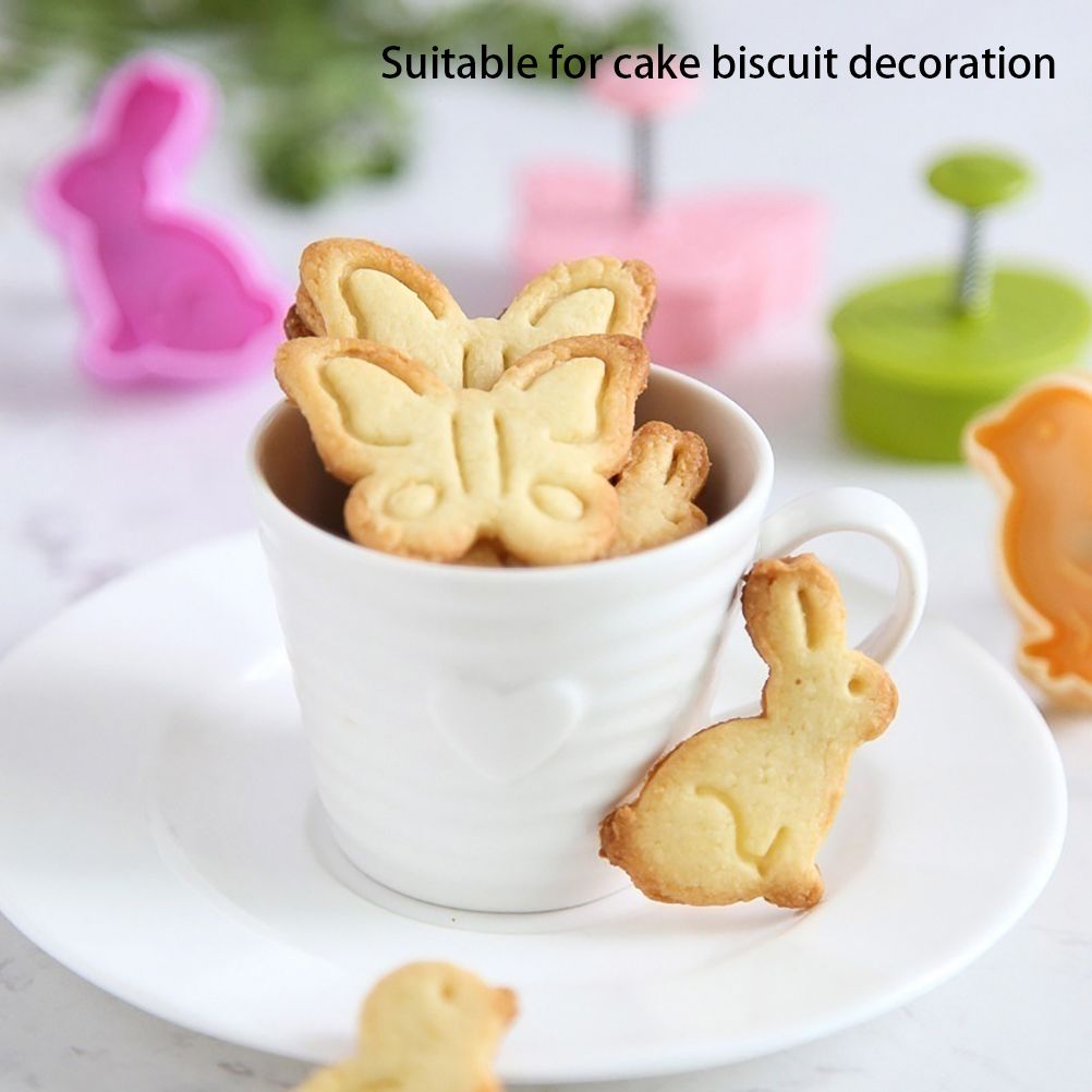 4pcs/set Plastic Cutters Cute Butterfly Rabbit Chick Easter Egg Shape Fondant Cutter Biscuit Cake Mold