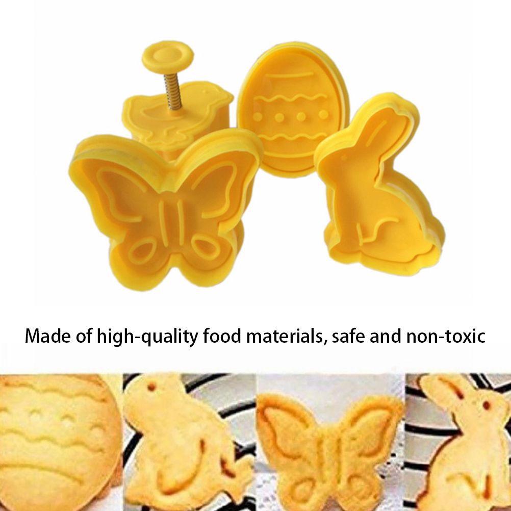 4pcs/set Plastic Cutters Cute Butterfly Rabbit Chick Easter Egg Shape Fondant Cutter Biscuit Cake Mold