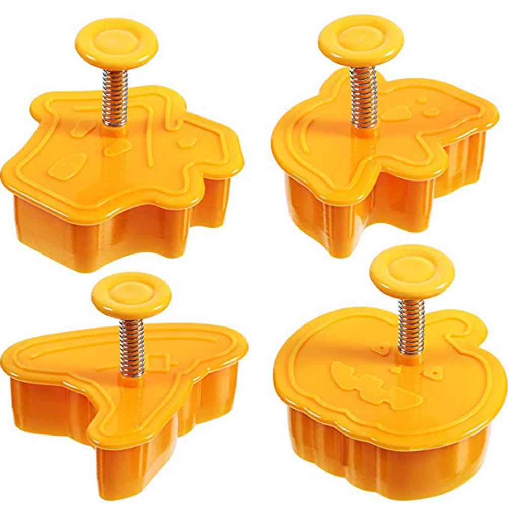 4pcs/set Halloween Mould Biscuit Stamp 3D Plunger Cutter DIY Baking Mould Cutters For Kitchen Tools