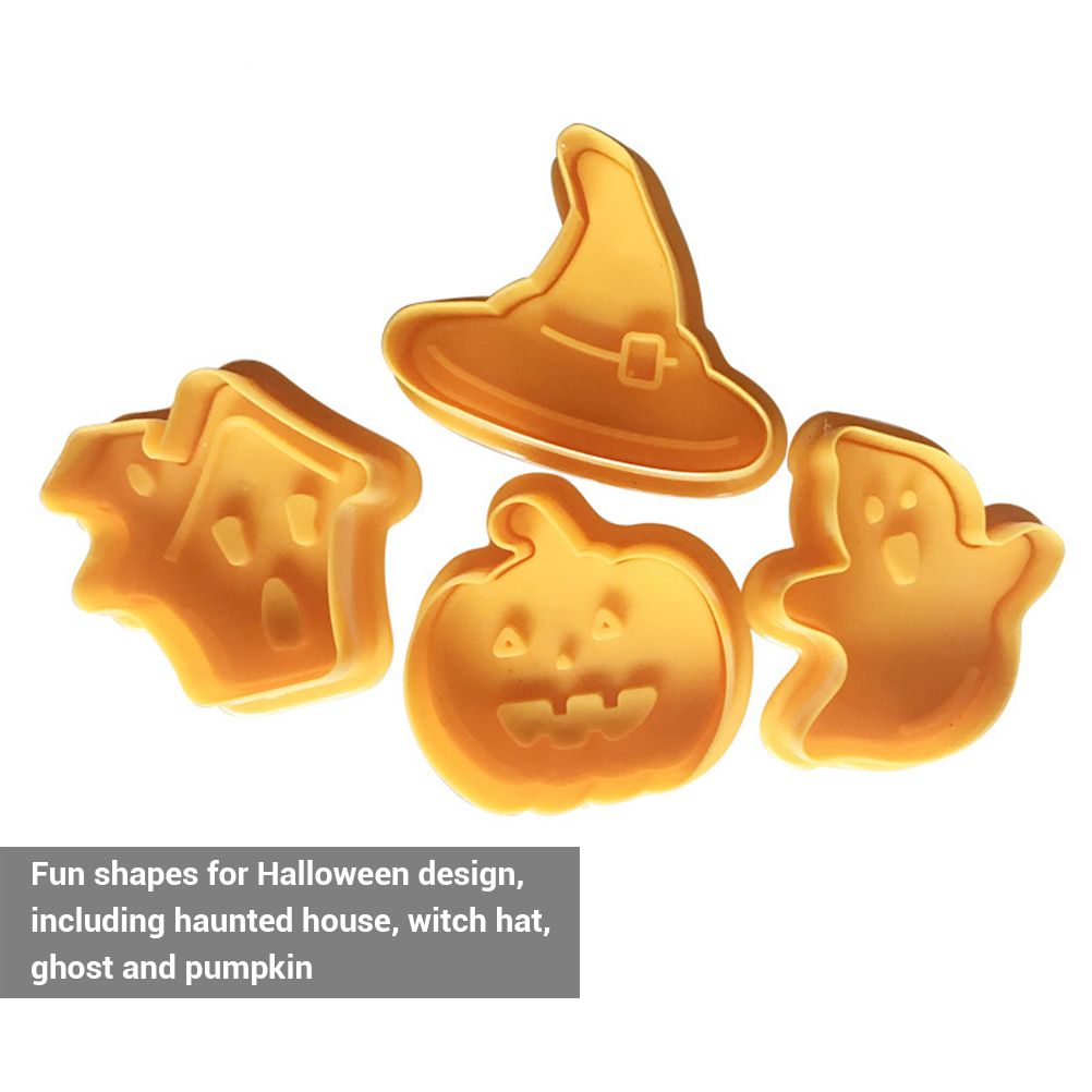 4pcs/set Halloween Mould Biscuit Stamp 3D Plunger Cutter DIY Baking Mould Cutters For Kitchen Tools