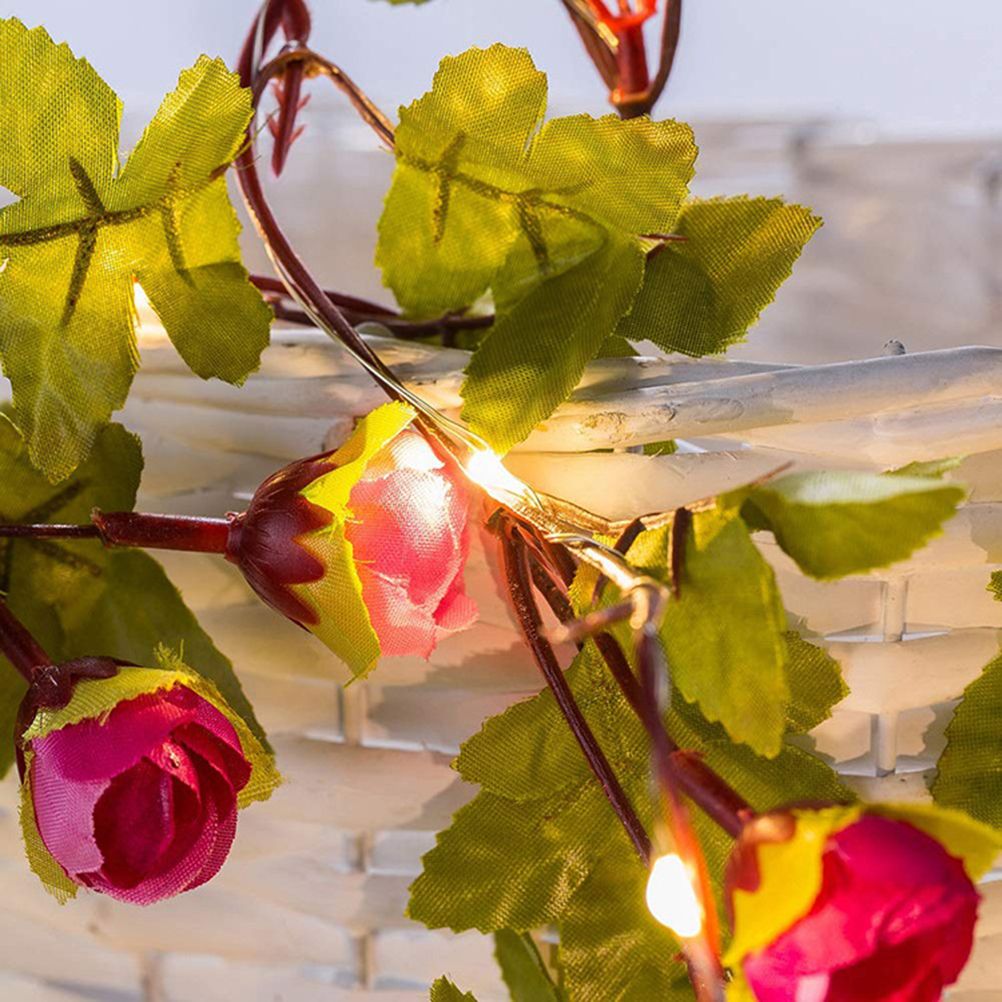 2Meter 20 LED Simulation Rose Vine Leaf Lights String Copper Wire Lights String for Home Jungle Party Wedding Decoration