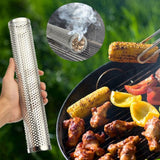 Mesh Pellet Smoker Tube Outdoor Round Cold Hot Stainless Steel Barbecue Smoker Generator - Close-Up Angle