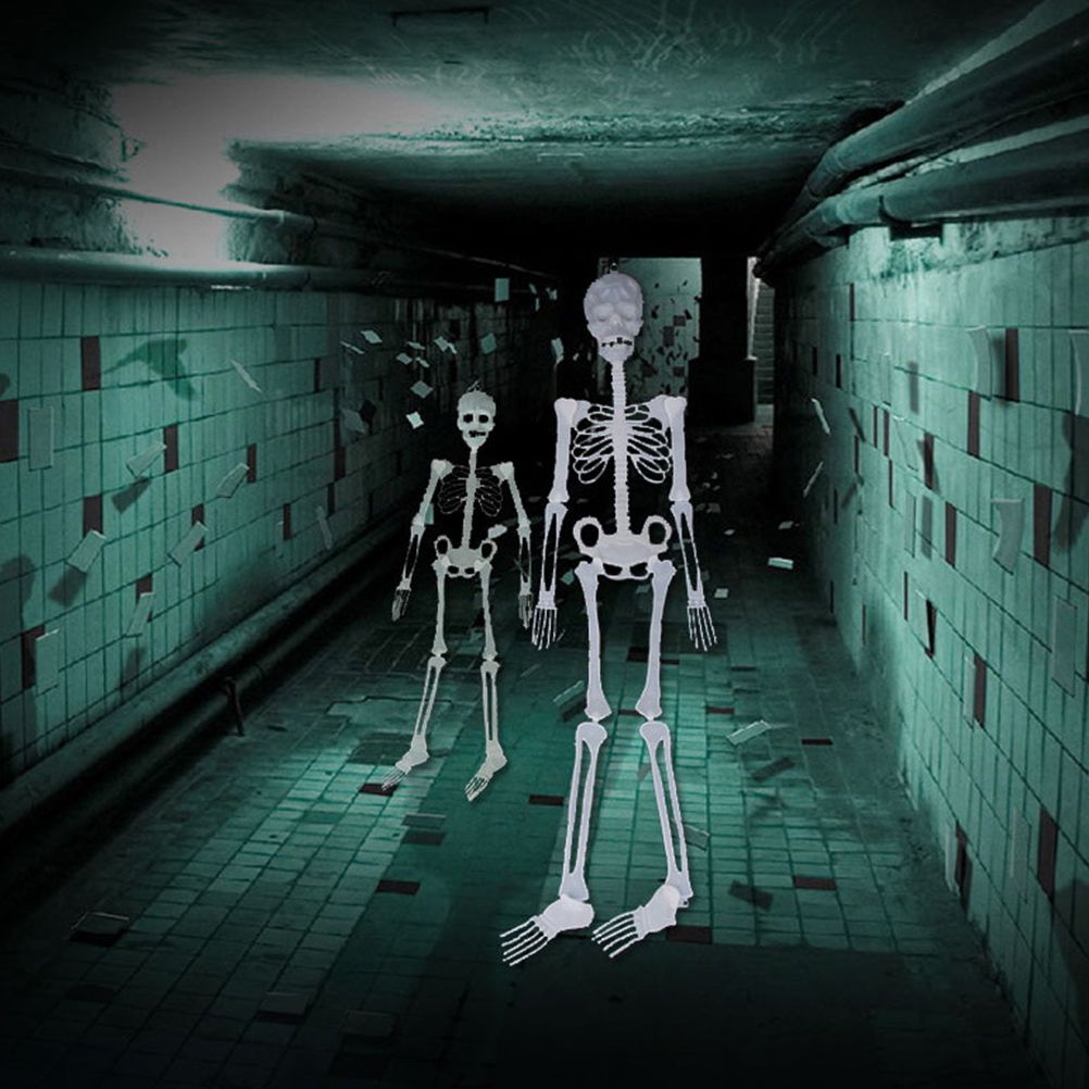 90cm Halloween Luminous Skeleton Hanging Flexible Joints Skeleton Outdoor Crazy Scary Hanging Props