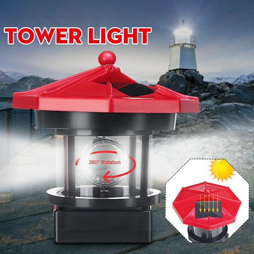 LED Rotating Lighthouse Light Outdoor Solar Light Decorative Lamp for Garden Yard
