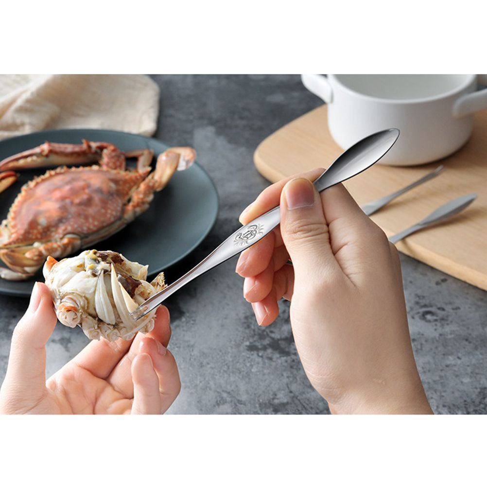 Stainless Steel Seafood Tools Crab Fork Spoon Crab Needle Multipurpose Meat Spoon