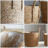 Flower Pots Seagrass Plant Basket with Handle Indoor Woven Flower Pot Toy Storage Container for Gardens Wedding Decoration - Side View