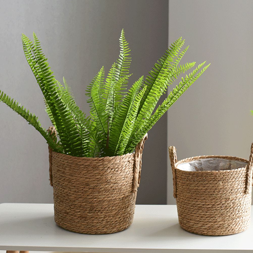 Flower Pots Seagrass Plant Basket with Handle Indoor Woven Flower Pot Toy Storage Container for Gardens Wedding Decoration