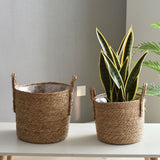 Flower Pots Seagrass Plant Basket with Handle Indoor Woven Flower Pot Toy Storage Container for Gardens Wedding Decoration - 45-Degree Angle
