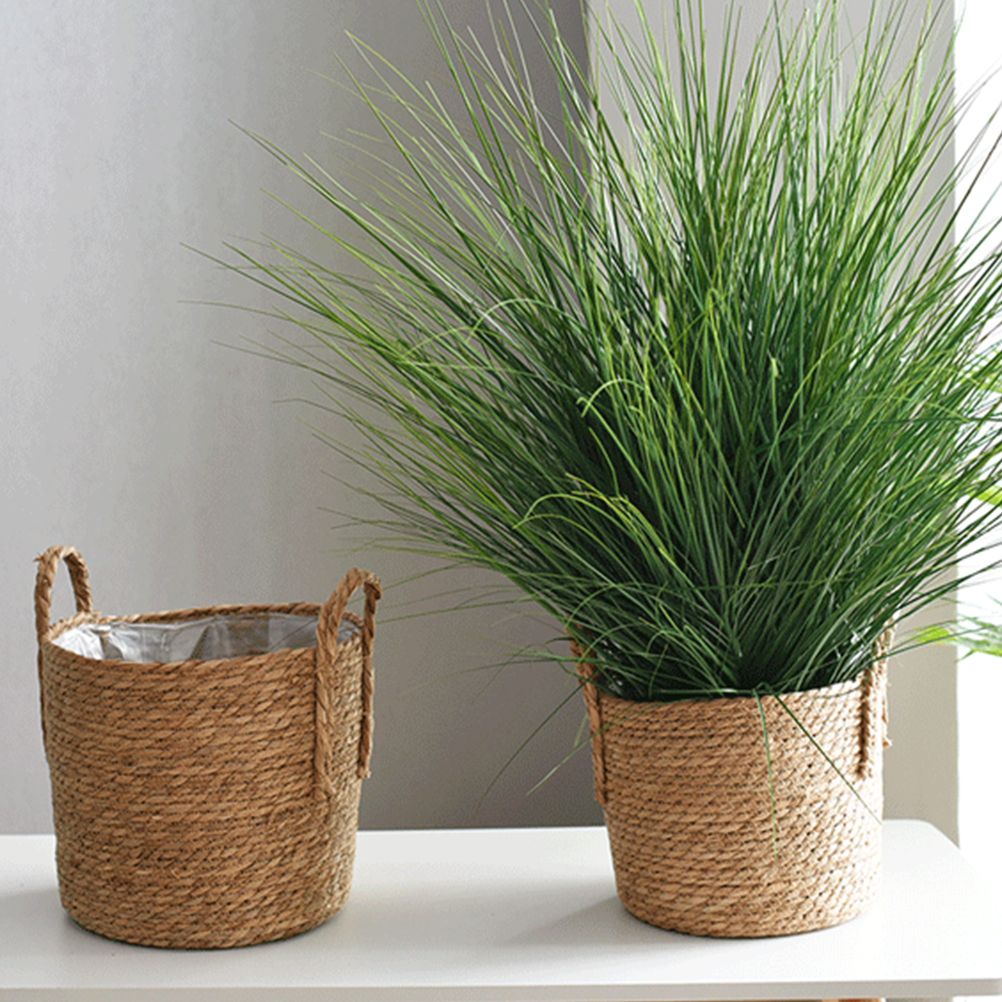 Flower Pots Seagrass Plant Basket with Handle Indoor Woven Flower Pot Toy Storage Container for Gardens Wedding Decoration