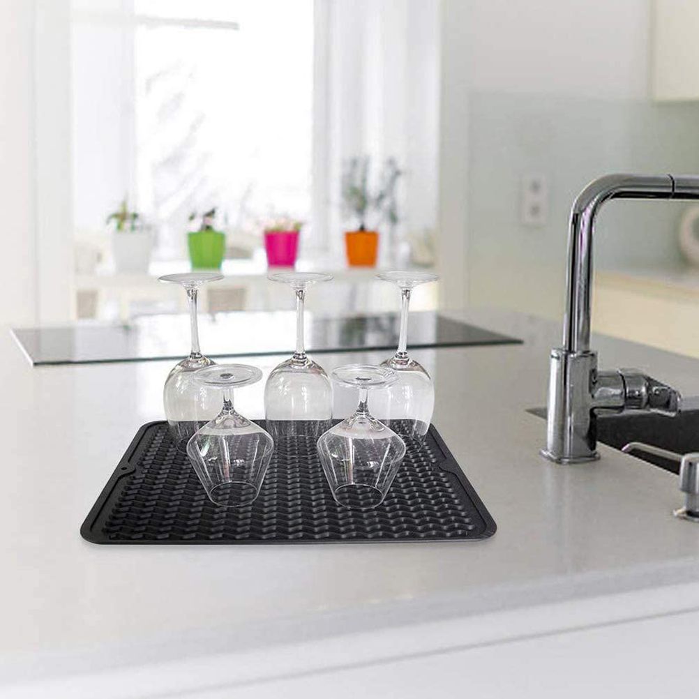 Silicone Drying Mat Silicone Heat Resistant Draining Mat 40 x 30 cm Non Slip Dish Drying Mat Kitchen Pot Coasters Place Mats
